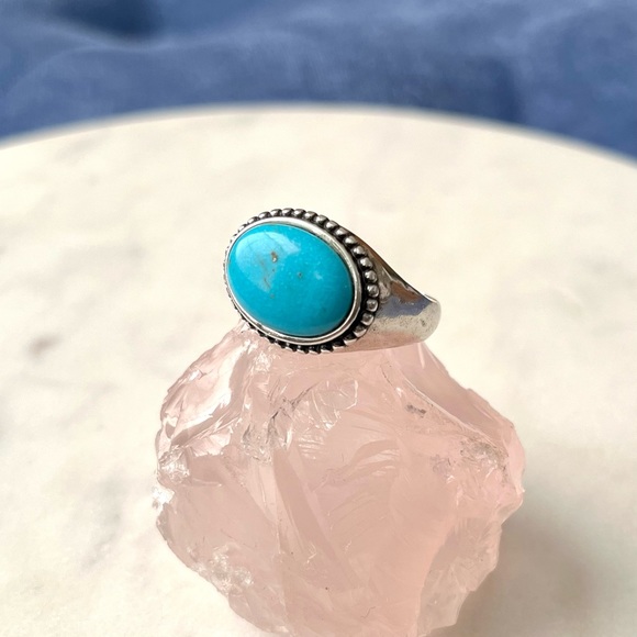 Or Paz Jewelry - Vintage Or Paz Israel Oval Cabochon Blue Turquoise Sterling Silver Ring